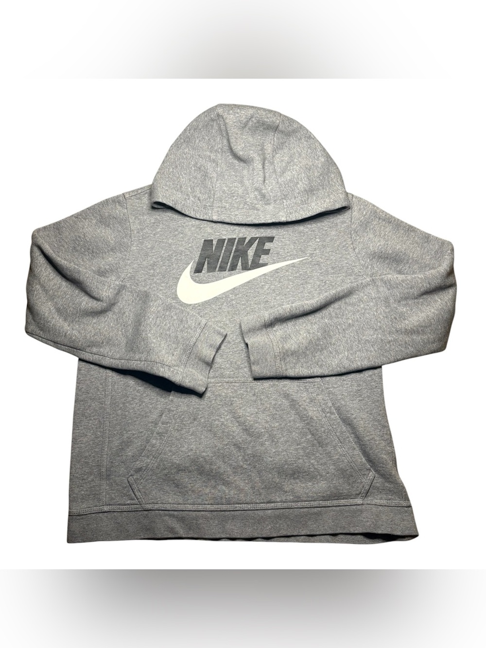 Nike Youth XL Light Gray Pullover Hoodie with White Swoosh & front Pocket